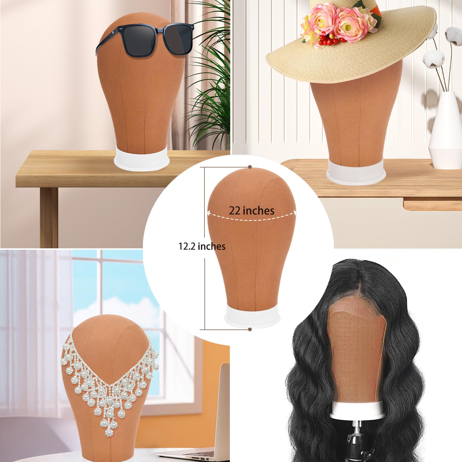 Schaufensterpuppenkopf aus Segeltuch mit Perückenständer-Kit, 55,9 cm, professionelles Styling-Set mit Stativ, Klemme, Kappen, Nadeln, Bürste und Clips (Braun)