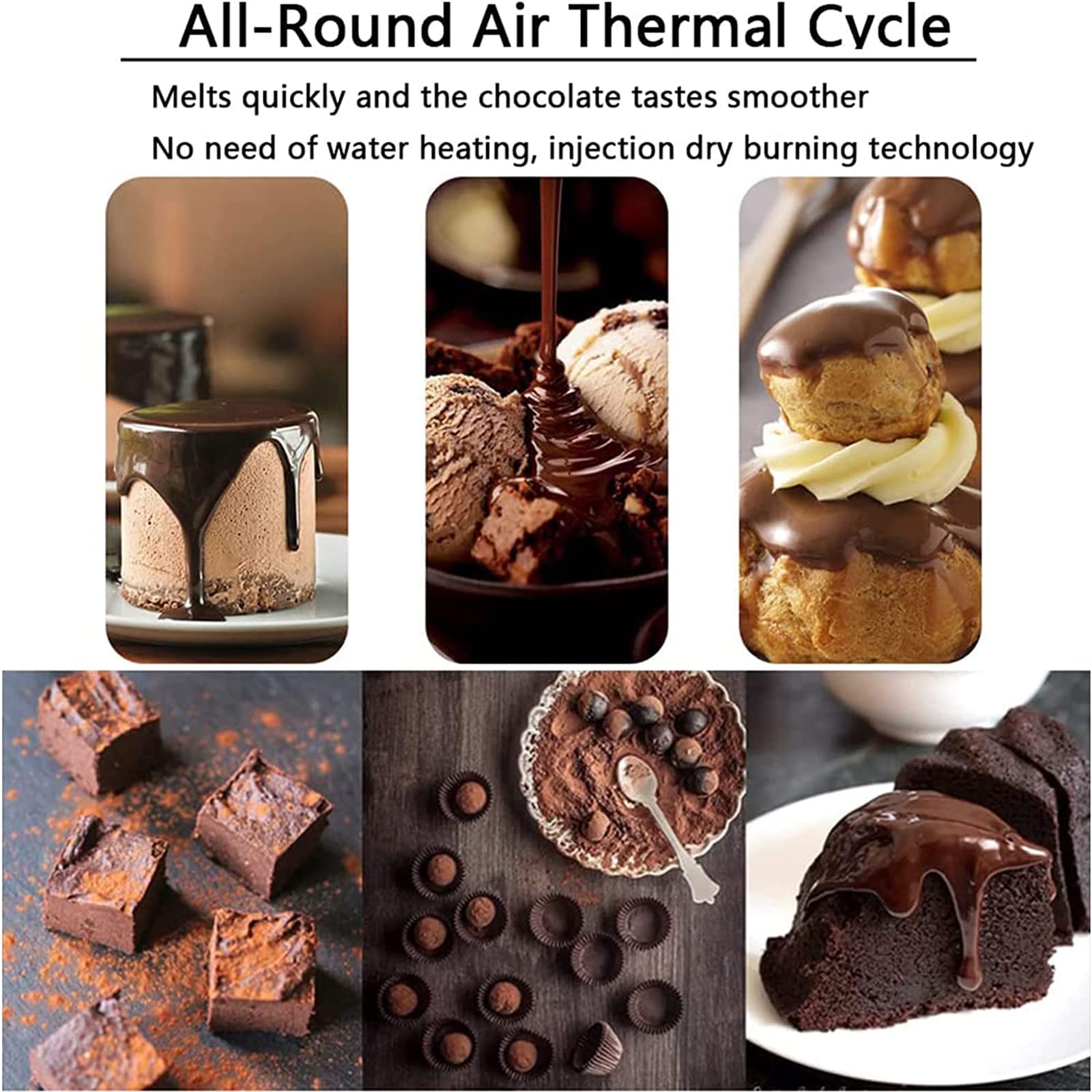 Machine de trempe au chocolat 600 W avec contrôle automatique de la température, 2 pots de 1,6 L pour fondre, chauffage de l'eau de 30 ℃ ~ 80 ℃, parfait pour un usage commercial