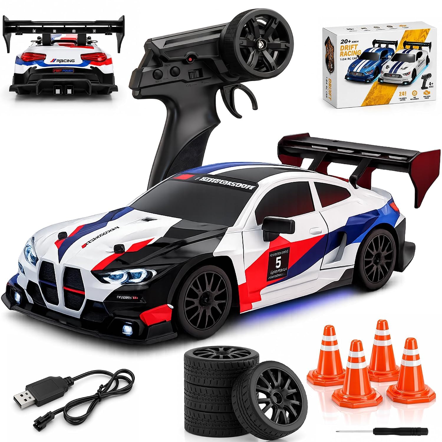Nextronix High Speed RC Drift Car 1:24 Scale, White - Image 1