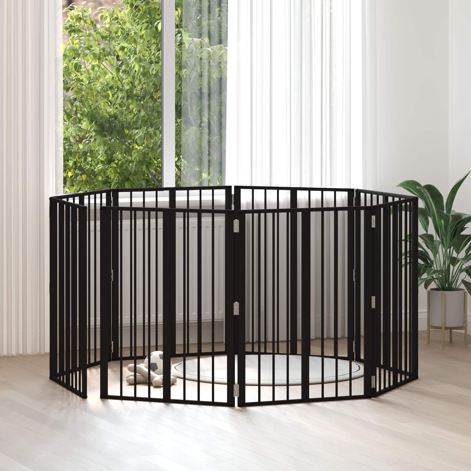 Portería para perros, 8 unidades, color negro, 60 x 80 cm, acero galvanizado, plegable y portátil, rejilla de metal para cachorros y perros, protección segura en casa, jardín o terraza