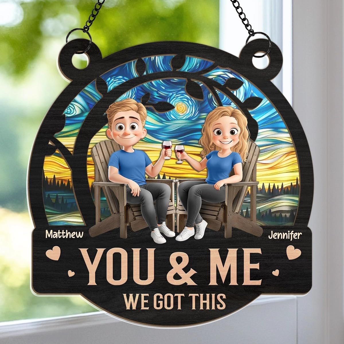 Personalized Window Hanging Suncatcher Ornament, Anniversary Birthday Gifts for Wife Husband, Custom Mr and Mrs Suncatcher, Wedding Gifts for Her Him