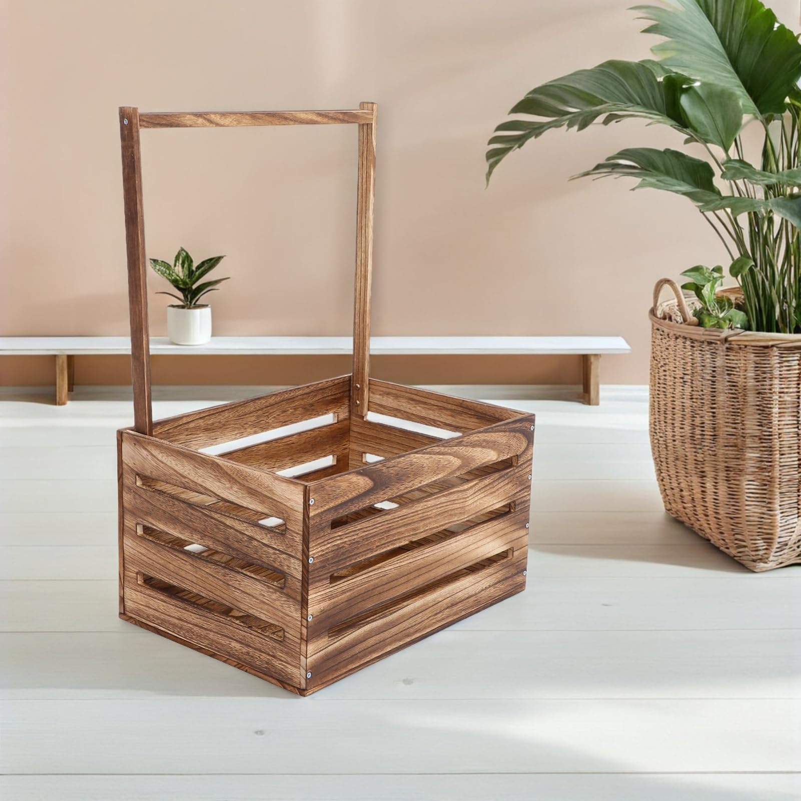 Cesta de Almacenamiento de Madera con Asa para Baby Shower