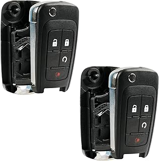 Key Fob Keyless Entry Remote Flip Shell Case & Pad fits Chevy 2010-2017 Equinox / 2012-2017 Sonic / 2015-2017 Trax / GMC 2010-2017 Terrain, Set of 2