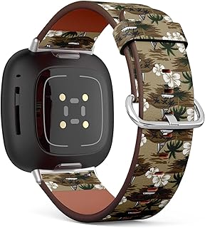 CJBROES Replacement Leather Watch Band, Compatible with Fitbit Versa 3 and Fitbit Sense of Wristband Bracelet Accessory - Beautiful tropicalbeach