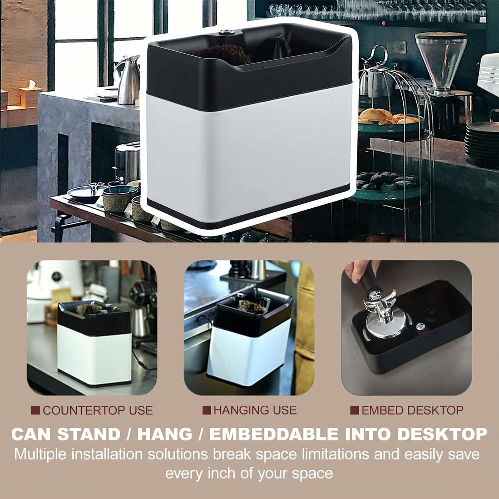 Limpiador de portafiltros eléctrico, Caja de golpeo para café Comercial con 2 raspadores y 1 Cabezal de Cepillo, fácil de Desmontar, máquina automática para Limpiar posos de café