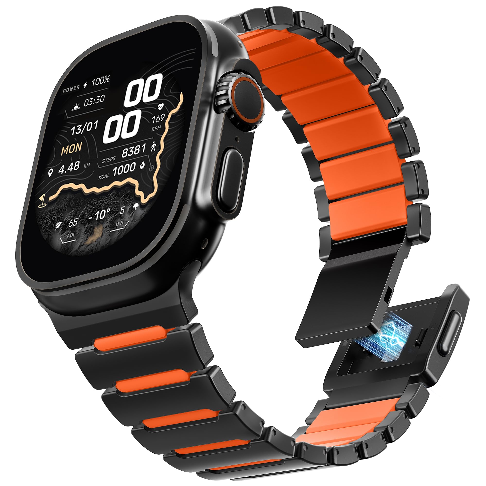 Grad 5 Titan Armband für Apple Watch Ultra 3/2/1 Band 49mm Serie 11 10 46mm 45mm 44mm 42mm SE 3 9 8 7 6 5 Damen Herren, Luxus-Hybridarmband Metall & Silikon mit Magnetverschluss
