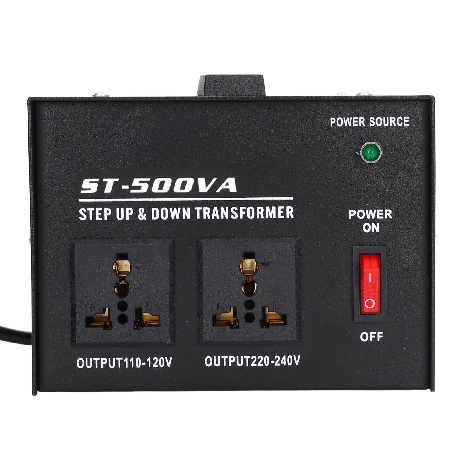Convertidor de Voltaje Transformador 500W Convertidor de Voltaje Reductor Elevador Multiusos Compacto para el Hogar y los Viajes Hierro ABS 2 Enchufes Universales