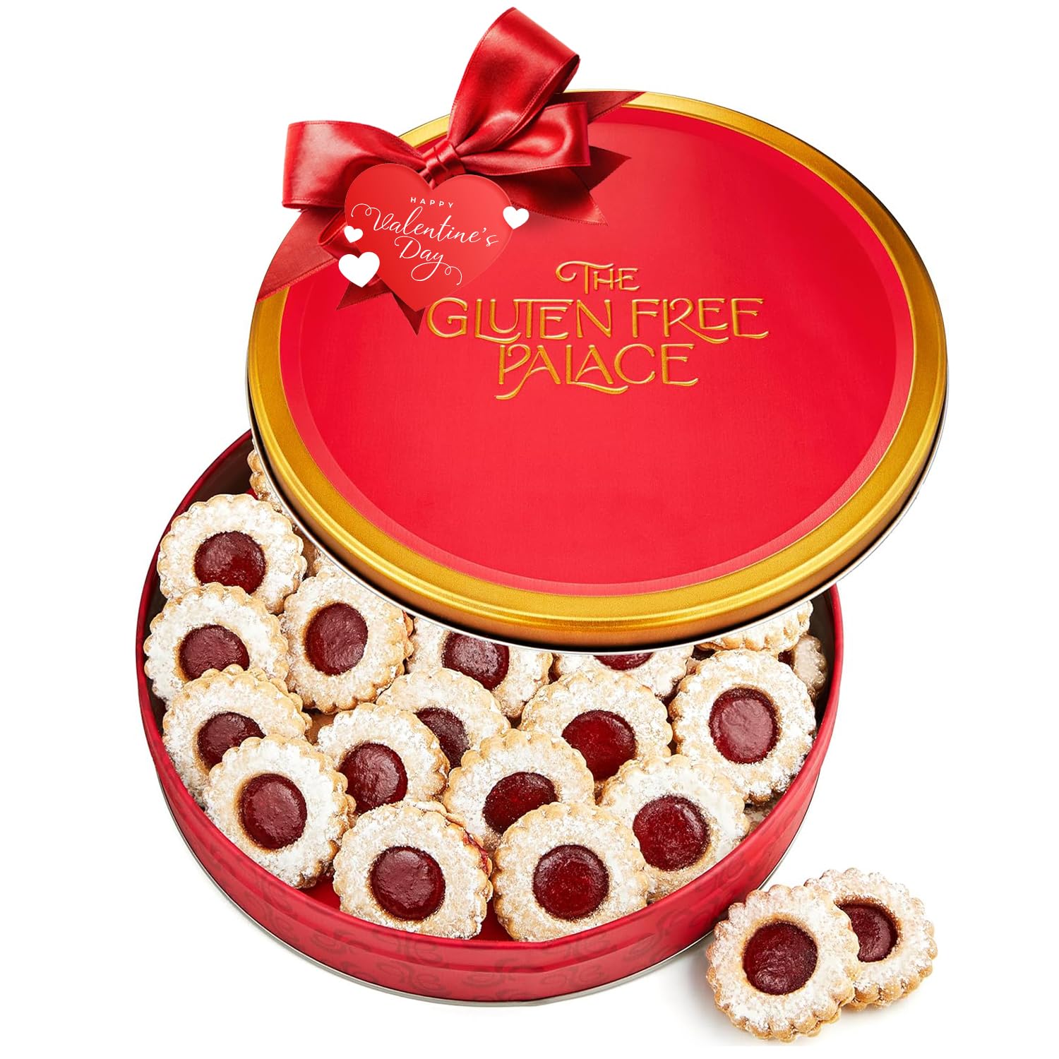 Valentine’s Day Cookie Gift Basket – Gourmet Gluten Free Cookies – Fresh Shortbread Linzer Tart Cookies in Red Tin – Valentine Gift for Her, Him, Friends & Family (21 Cookies)