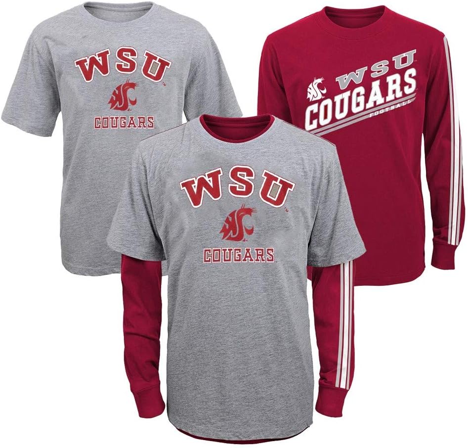 Washington State Cougars Boys Red/Grey Classic Fade Long/Short Shirt Set
