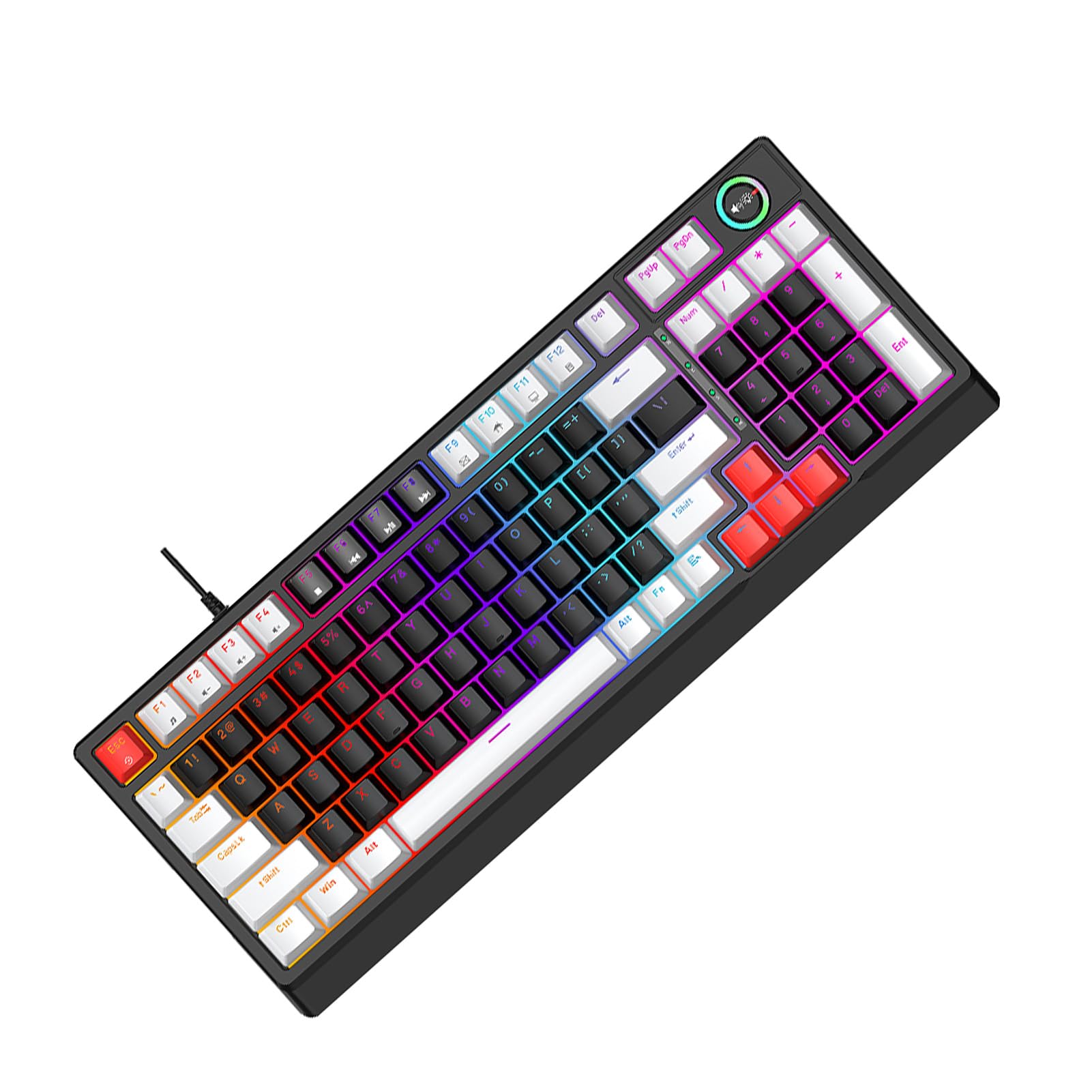 Fabater Tastiera Meccanica T WOLF T50 RGB, 98 Tasti con Switch Blu Sostituibili a Caldo, Illuminazione Dinamica e Manopola Rotante per PC, Computer, Gaming, Digitazione e lavoro. (Grigio Rosso)