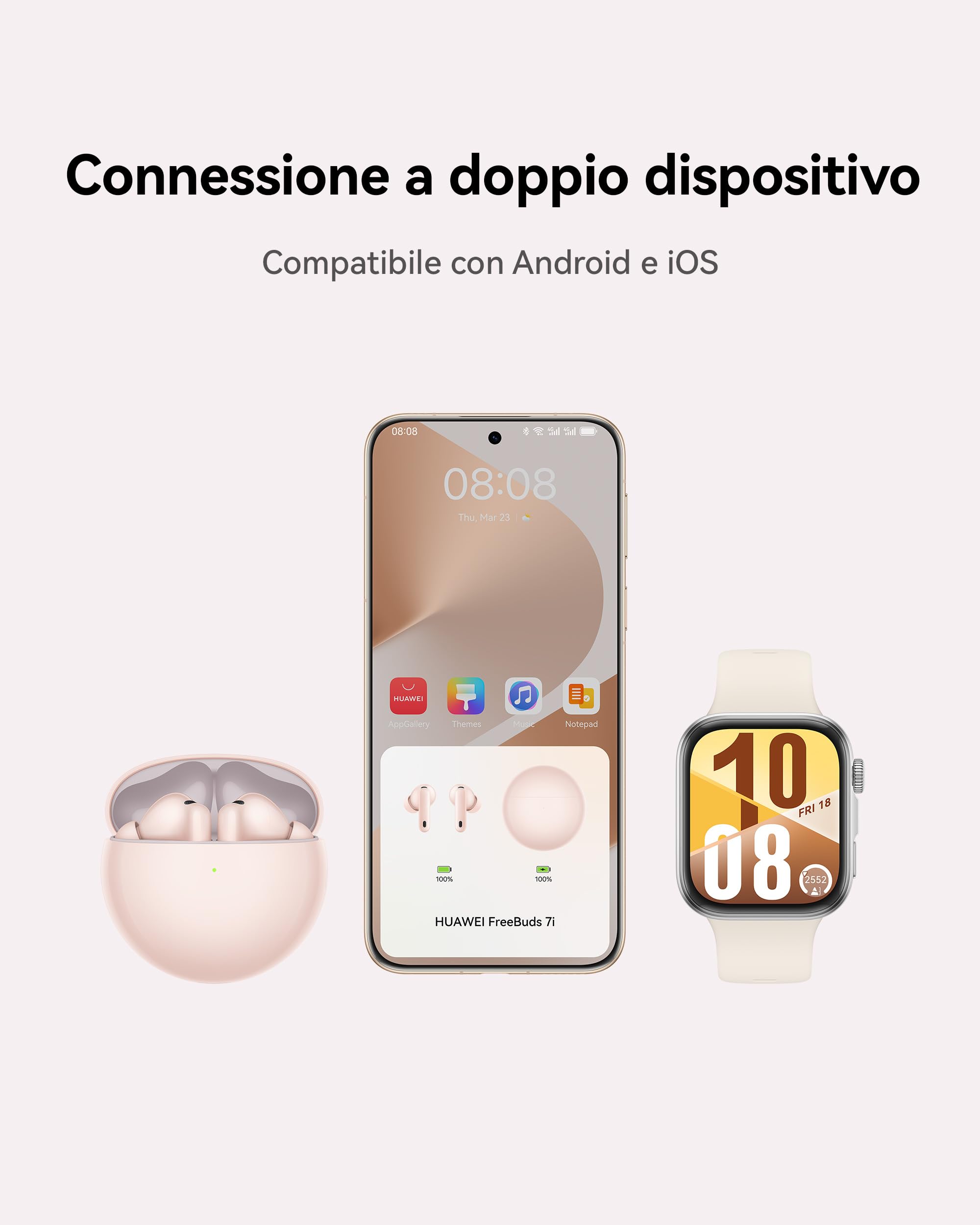 HUAWEI Freebuds 7i, Auricolari Bluetooth, Cancellazione Attiva del Rumore 4.0, Audio Spaziale Senza Limiti, iOS & Android, Chiamate Stabili e Cristalline, Loss Care, Garanzia di 30 mesi