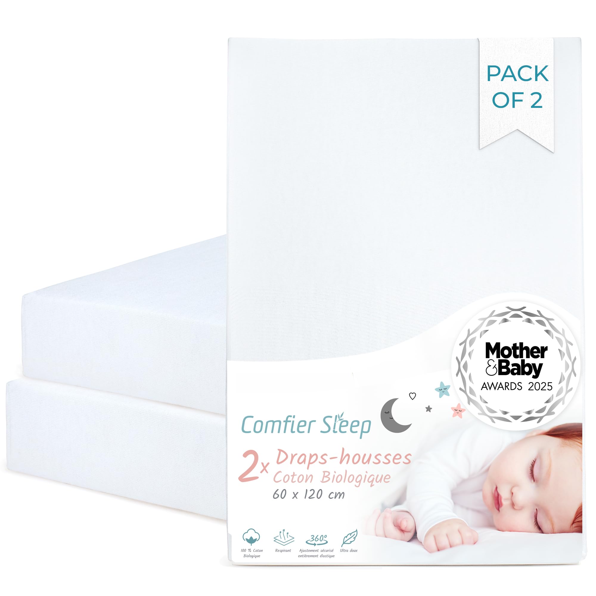 Drap housse bébé 60x120 lot de 2 anti-irritations cutanées et respirant