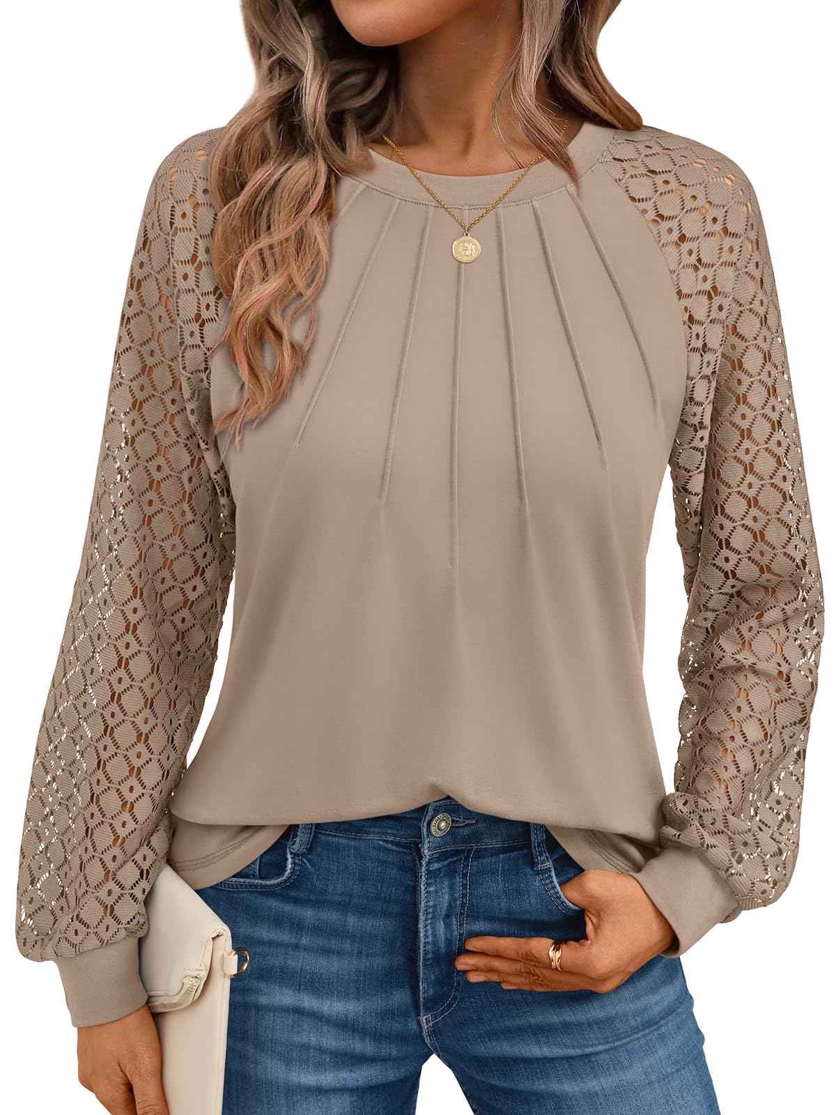 AUTOMET Womens Long Sleeve Shirts Lace Tops 2026 Fall Outfit Casual Blouse OEKO-TEX STANDARD 100