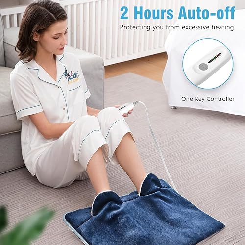 Miniatura 4 de Calentador de pies eléctrico con calefacción de pies de franela suave con apagado automático de 2 horas y 3 ajustes de temperatura, uso de cuerpo