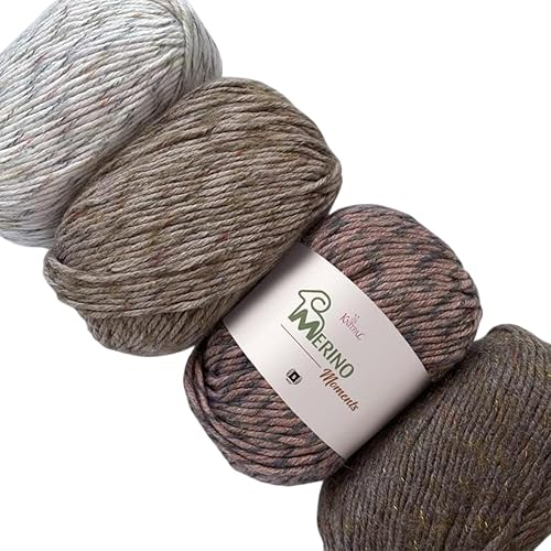 Merino-Moments - Ovillo de mezcla de lana merina extra suave, surtido multicolor, paquete de 4, gran volumen #5, 456 yardas14.11 oz (paquete neutro)