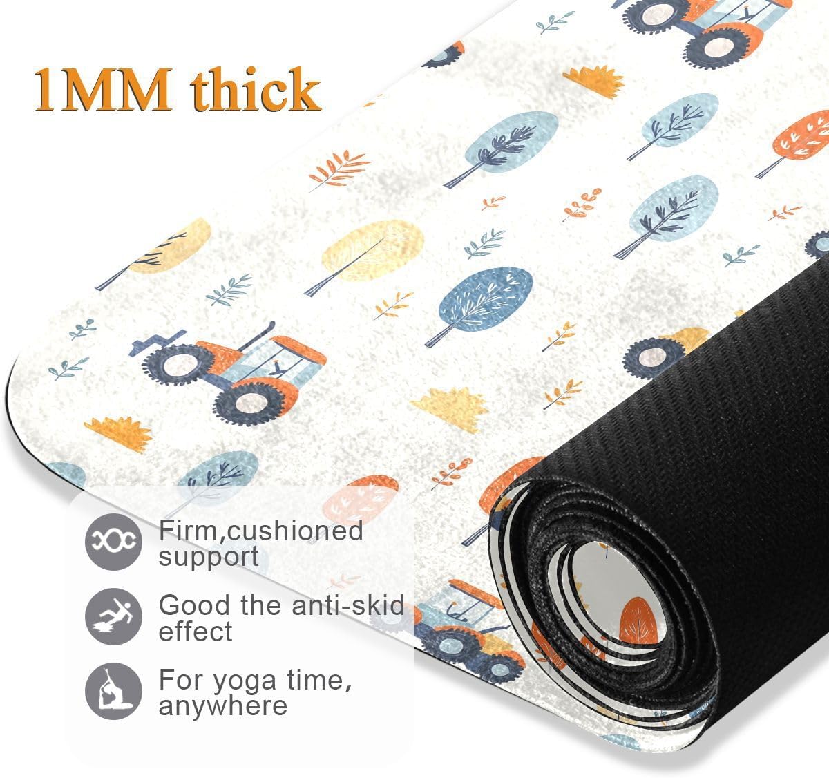 ALAZA Cute Tractor Vehicle Yoga Mat Non Slip Fitness Exercise Mat, Workout Mat for Yoga, Pilates and Floor Exercises