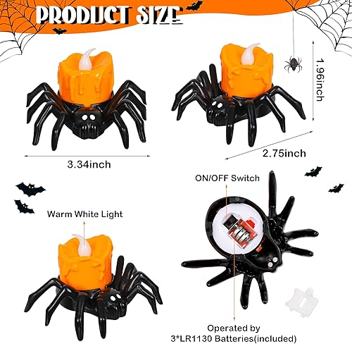 Miniatura 6 de 6 velas de té de Halloween, velas LED sin llama de Halloween, velas LED sin llama, velas de araña espeluznantes eléctricas parpadeantes para
