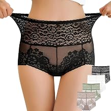 OLIKEME Women High Waisted Lace Underwear Tummy Control Panties Sexy Stretch Full Coverage Briefs