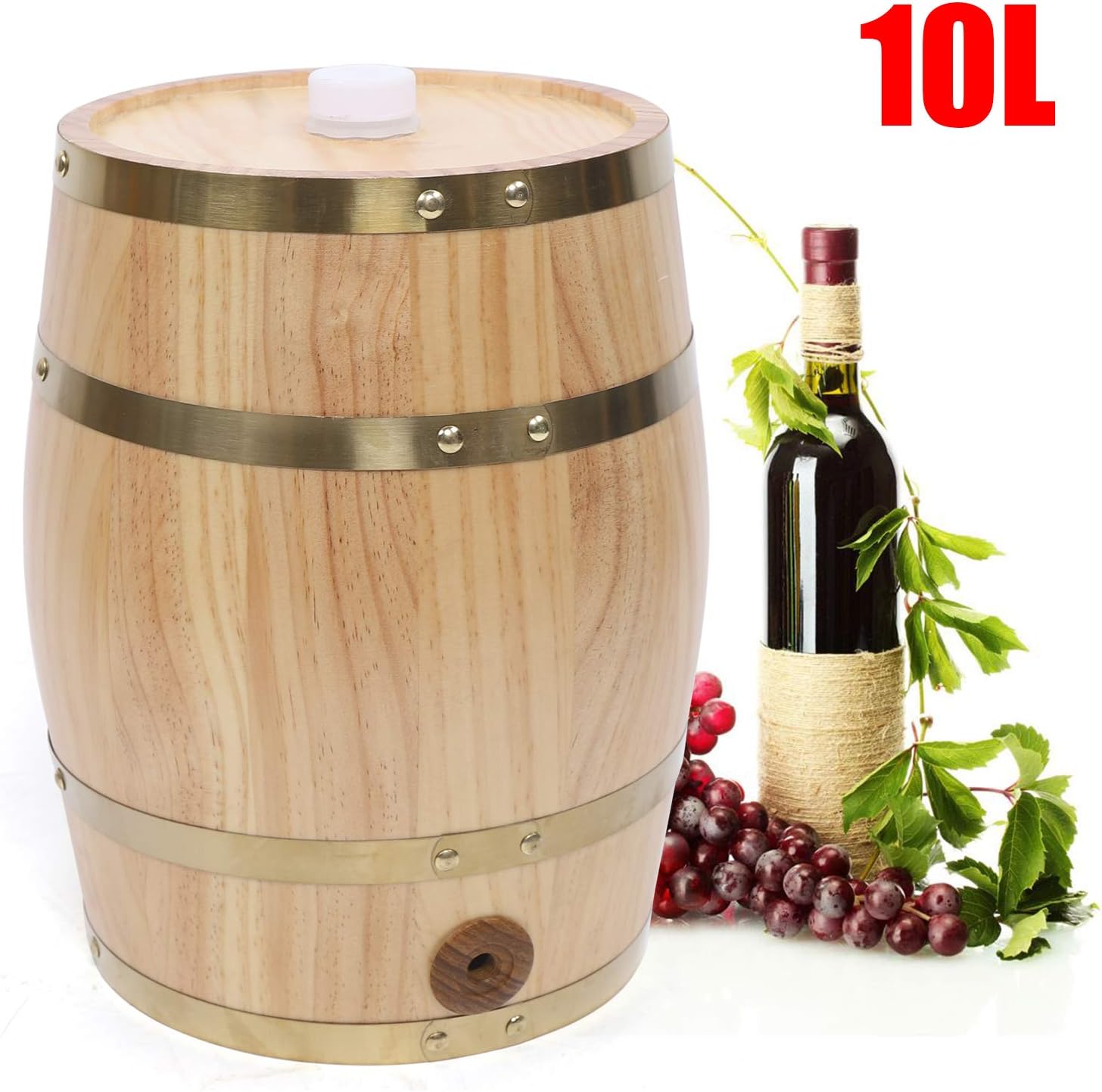 Vertical Wooden Wine Barrel Kitchen/Bar Decoration and Storage of Wine Liquid Large Size Pine Wine Barrel Container with Aluminum Foil Lining (10L)