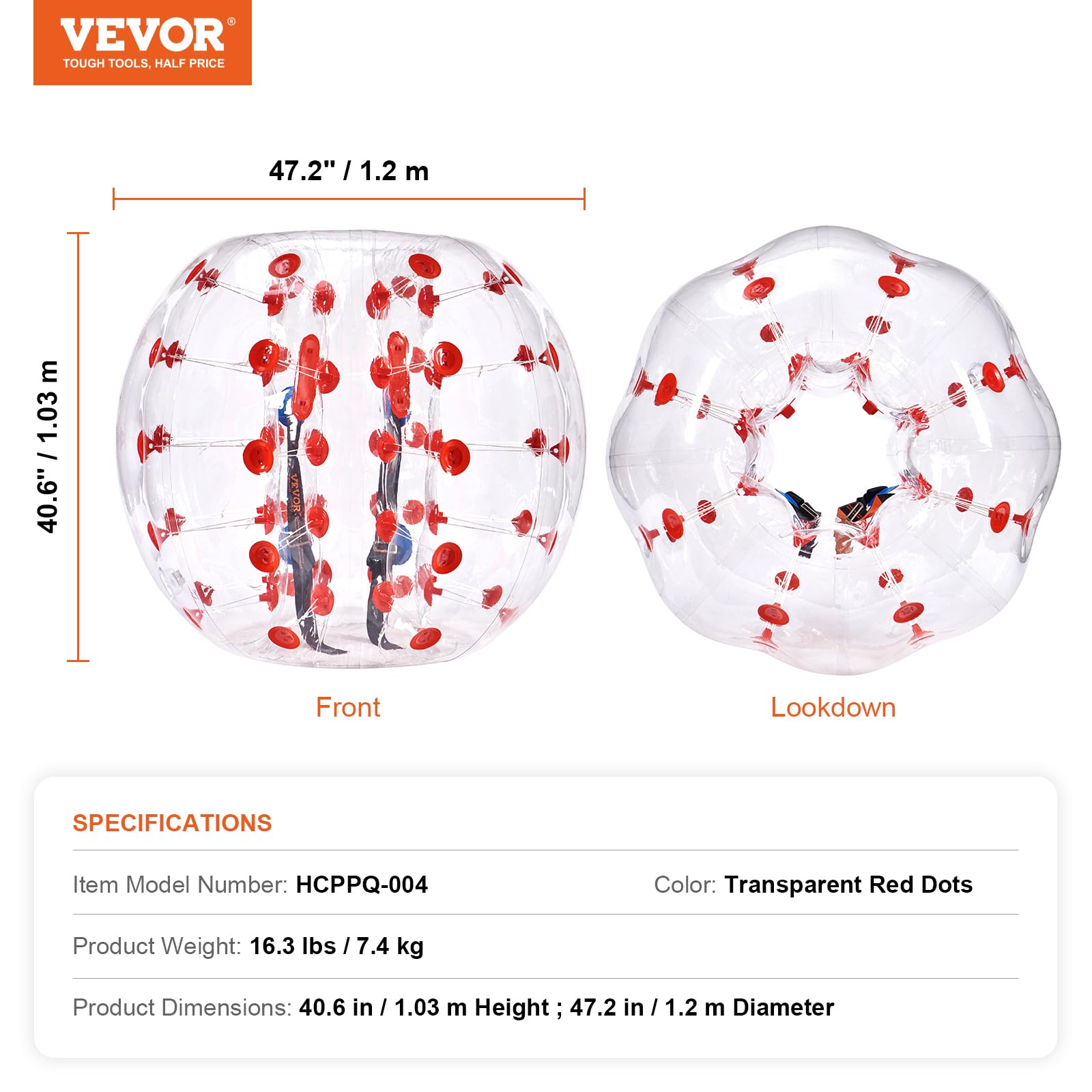 VEVOR Palline gonfiabili, 1 pezzo, 1,2 m, per adolescenti, 0,8 mm di spessore, in PVC, per giochi di squadra all'aperto, giochi di squadra, giocattoli per giardino, cortile, parco