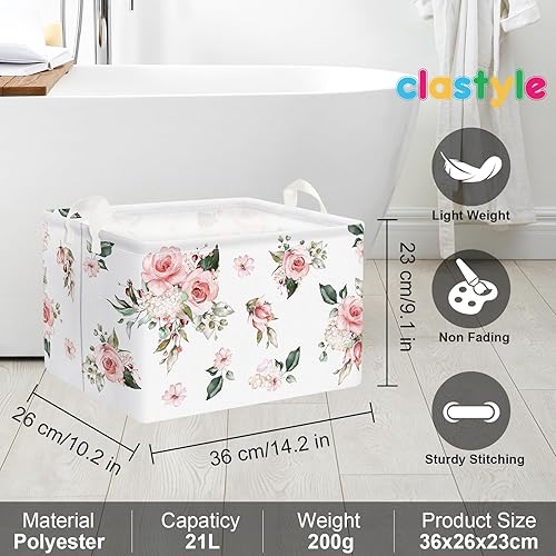 Miniatura 6 de Clastyle Cesta de regalo de niña floral rosa rectangular vacía con rosas y flores, cesta de almacenamiento para ropa de bebé, juguetes para libros,