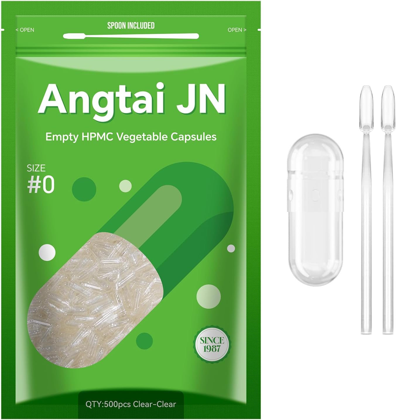 Empty Vegan Capsules Size 0 Clear Empty Capsules for Filling with 2 Micro Spoons, DIY Empty Capsules 0 Compatible with Capsule Filler Size 0, Pack of 500