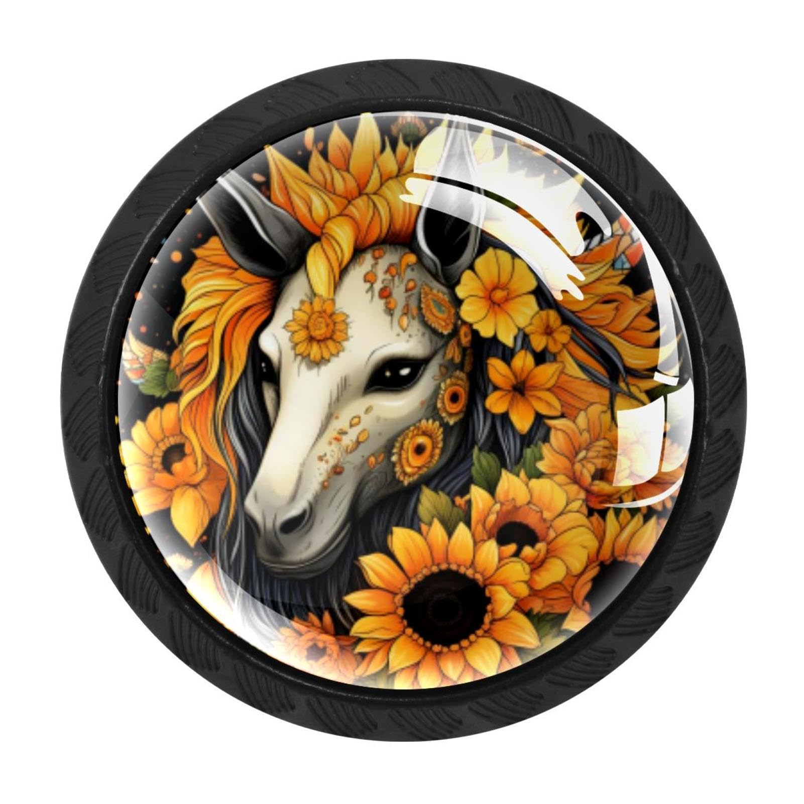 CHENZZZZ 4 pcs Unicorn Skull Sunflower Cabinet Knobs Crystal Drawer Pulls for Kitchen, Bathroom Cabinet, Dresser and Cupboard