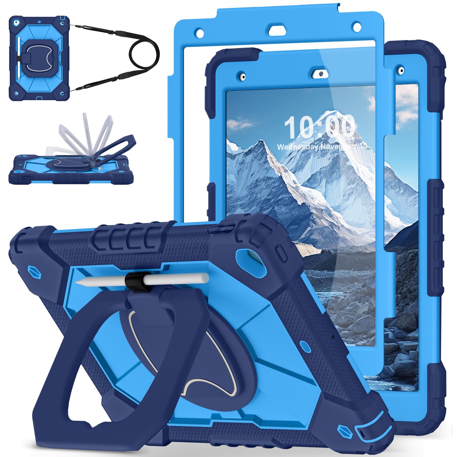WESOROL Case for iPad 9th/8th/7th Generation 10.2 Inch (2021/2020/2019),Full-Body Drop Protection 9th Generation iPad Case with Rotating Stand Screen Protector Pencil Holder Holde,Navy Blue