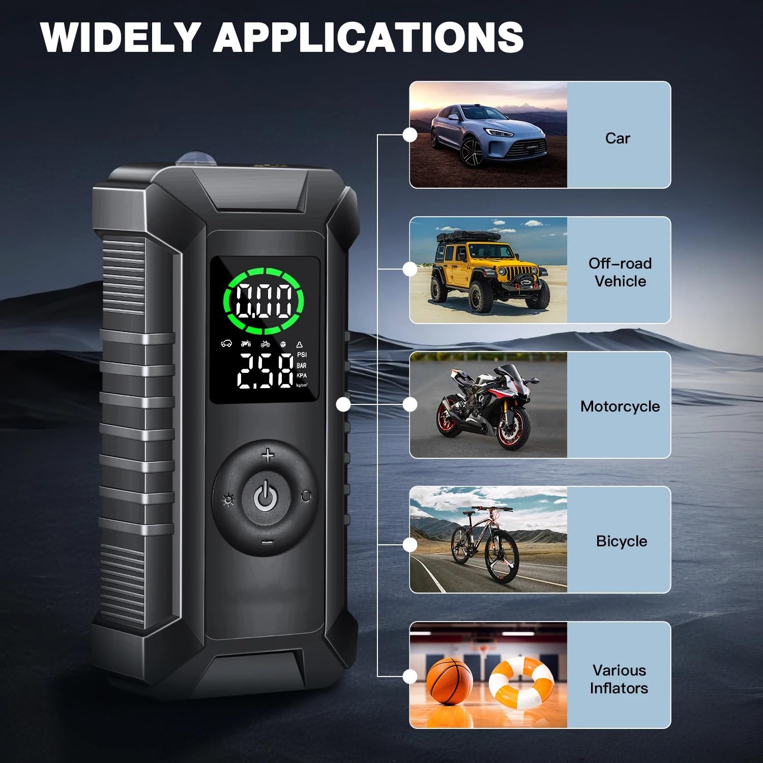 Przenośne kompresory powietrza Inflator opon Przenośna sprężarka powietrza Mobilna pompa powietrza do opon samochodowych 12 V DC z cyfrowym ciśnieniem Inflator do opon samochodowych