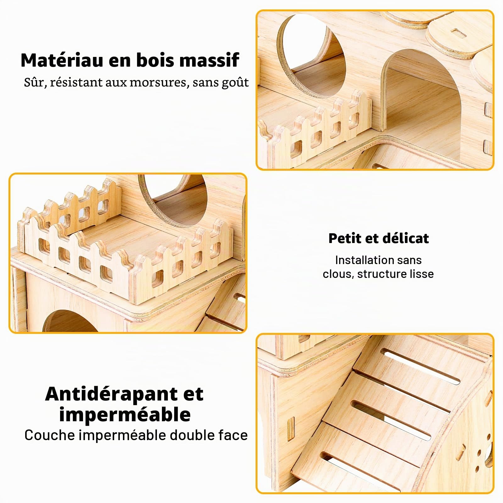 Maison Hamster,Maison en Bois pour Hamster,2 Etages Maisonnette pour Hamster,Hamster Maison d'angle,Jouet pour Hamster,Maison Cochon d'inde,Accessoire Hamster pour Hamster Nain Cochon Gerbille Rongeu