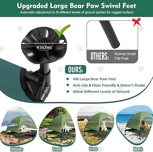 Miniatura 2 de Cama elevada mejorada para perros con toldo, cama elevada portátil para perros al aire libre con pies antideslizantes estables, sombra más ancha