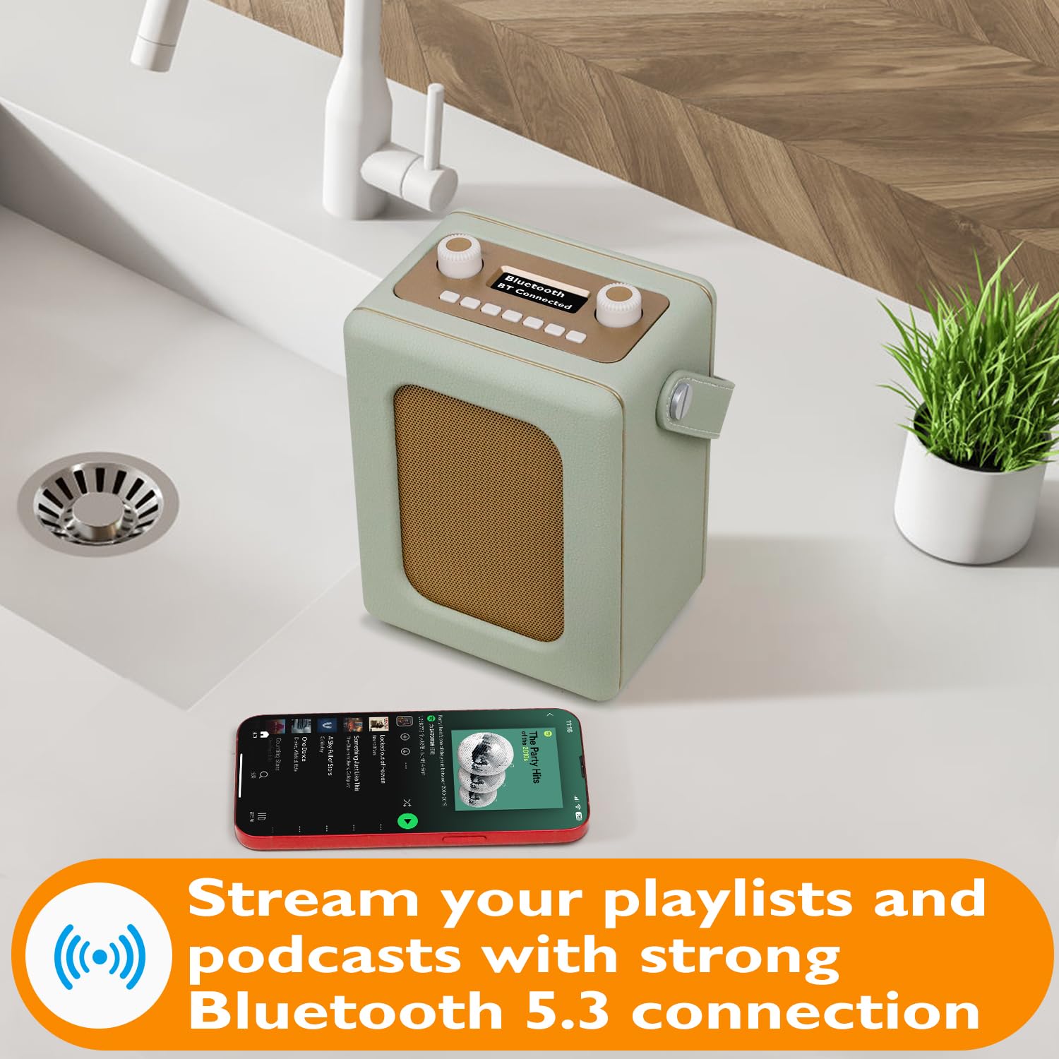 LEMEGA CR9 Tragbares Retro DAB Radio（DAB+, UKW,Bluetooth5.3, 60 Voreinstellungen,Wecker, 2 Weckzeiten, Sleeptimer,Kopfhöreranschluss,Holzetui, Lederoberfläche, Tragegriff）Digitalradio,küchenradio,Grün