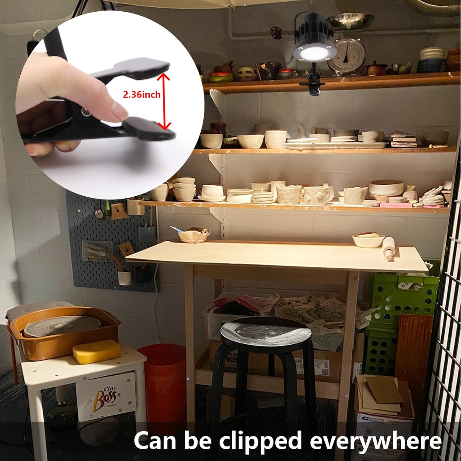 LED Clamp Work Light, 15W (150W Equivalent) All Metal Floodlight with 11.5FT Cord, IP65 Waterproof Outdoor & Indoor, 360° Adjustable Clip on Light, for Garage Workshop Construction (15W-Warm White)