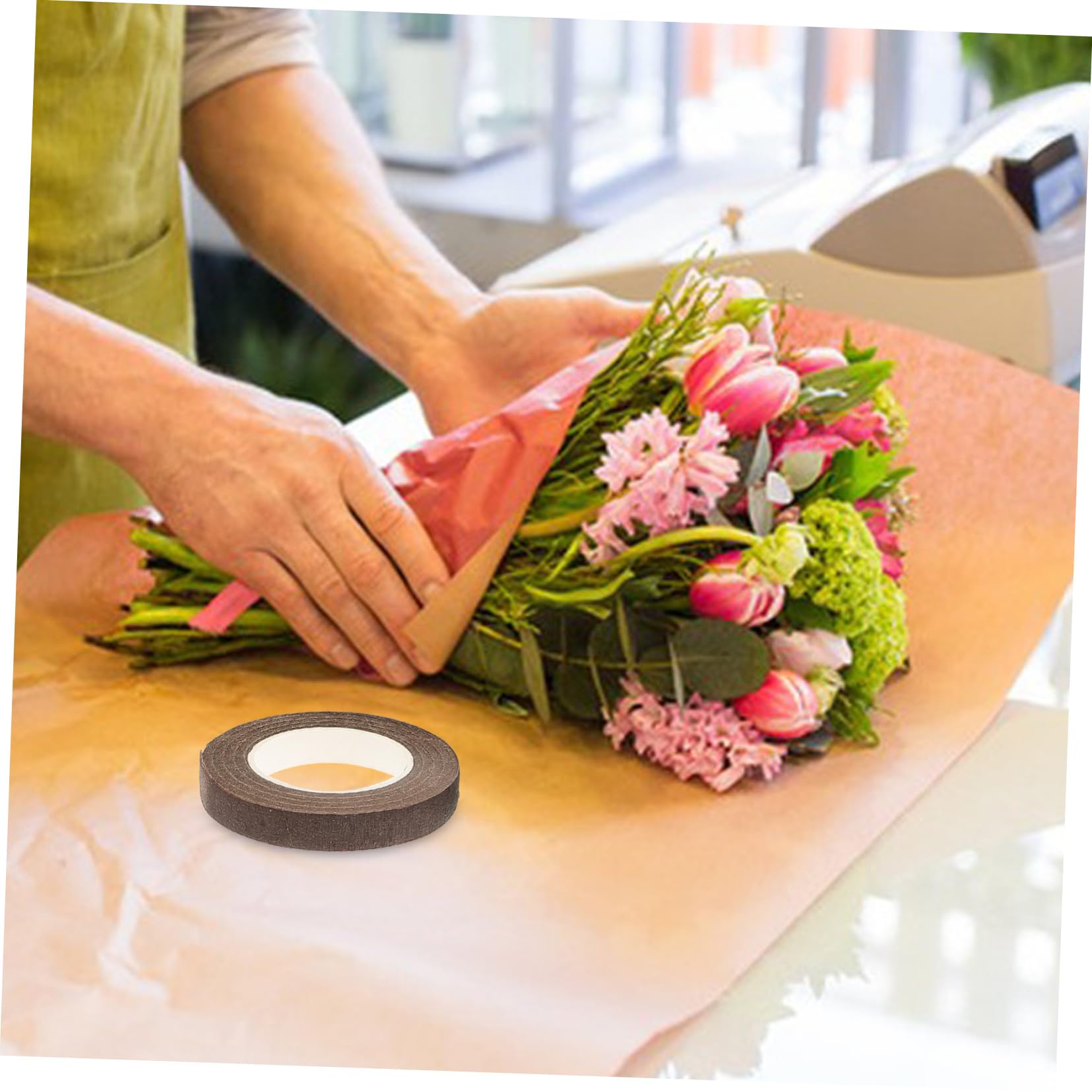 3 Rotoli Nastro Fiorista Verde Guttaperca Verde Adesiva per Fiori Nastri Floreali a Stelo per Fioristi Nastro Crespo Flora Nastro Floreale per Bouquet,Avvolgere Fiori,Corona Nozze(27m*12mm/1 Rotoli