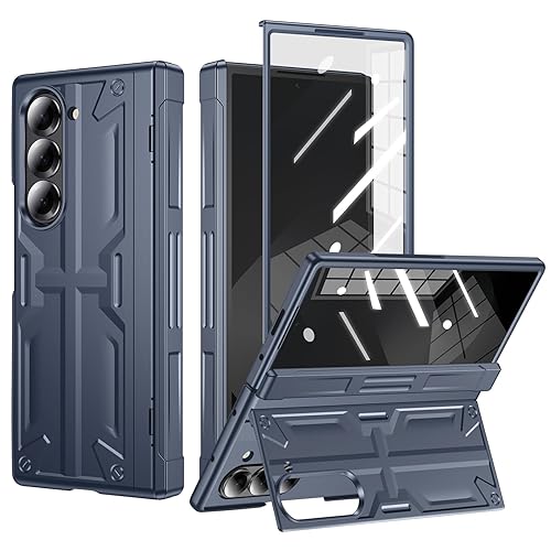 for Samsung Z-Fold-6 Case Stand: Slim Hinge Case with Screen Protector - Support Wireless Charging - Soft Full Body Protective Phone Cover for Galaxy Z Fold6 Blue