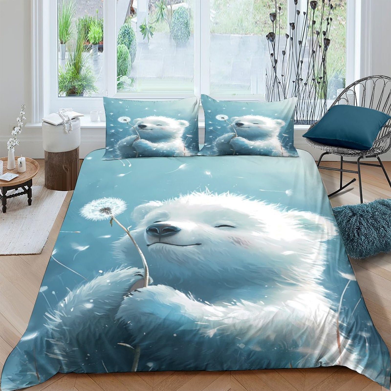Ctjqhvkz Style-4 3D Printed Dreamy Polar Bear Fitted Sheet Microfiber Soft Blue Cartoon Mattress Cover For Bedroom Guest Room Decor Single（135X200cm）