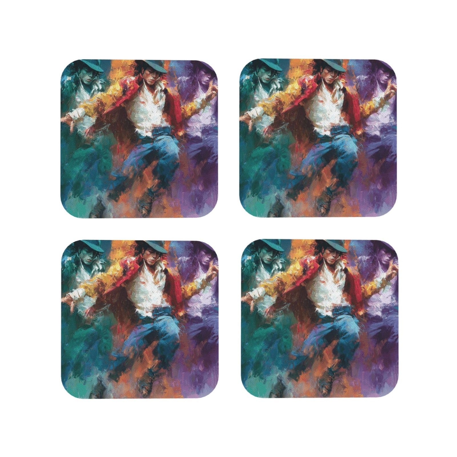 Coasters Set of 4 Round Leather Coaster Quick-Dry Drink Michael Jackson Coasters for Desk Absorbent Mugs Pads Tabletop Protection Pad Heat Resistant Coffee Cup Mat for Kitchen Bar