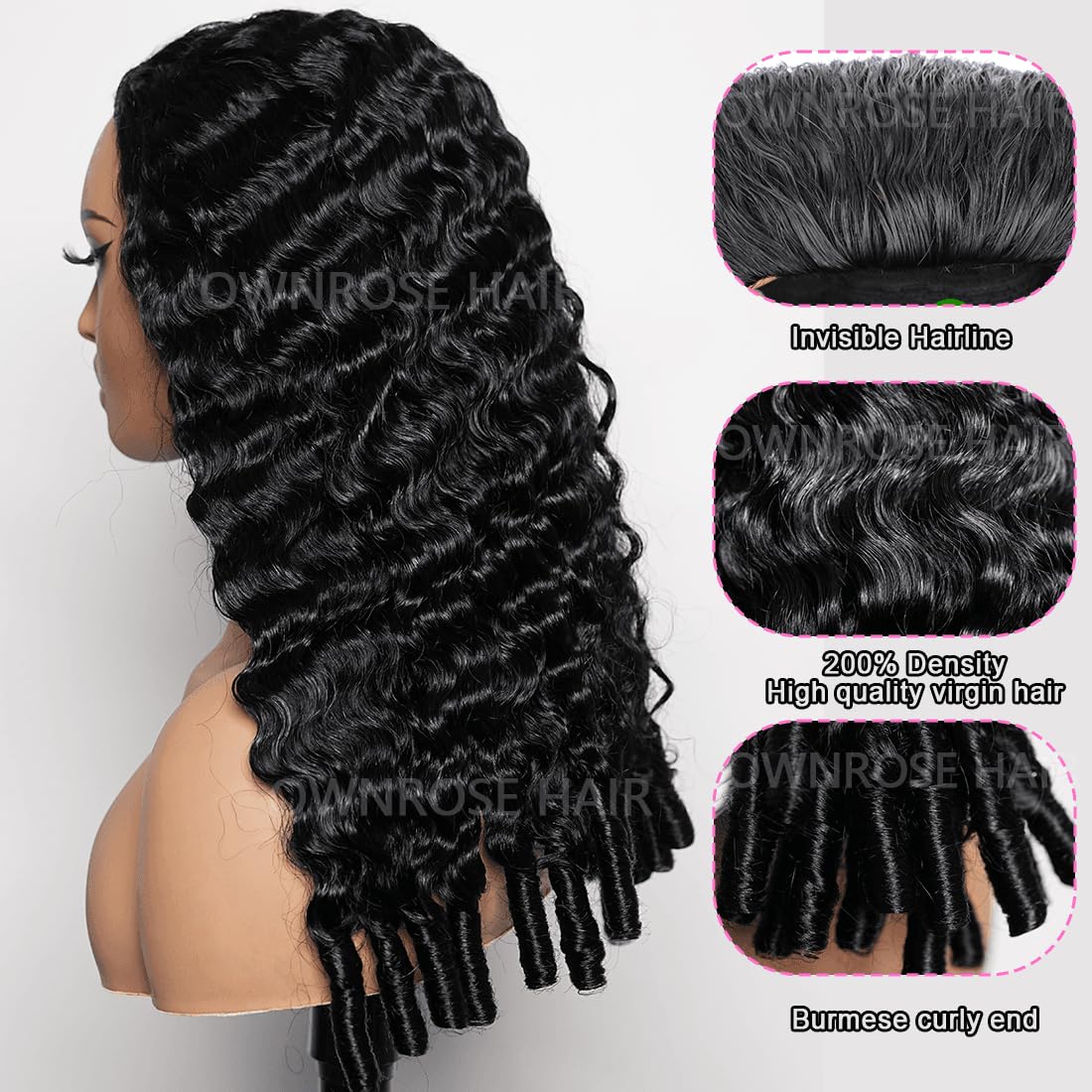 Burmese Curly Half Wig 200 Density 3 In 1 Half Wig Human Hair Seamless Flip Over Glueless Wigs Human Hair Invisible Hairline Beginner Friendly Pre-styled Wigs for Women 16 Inch