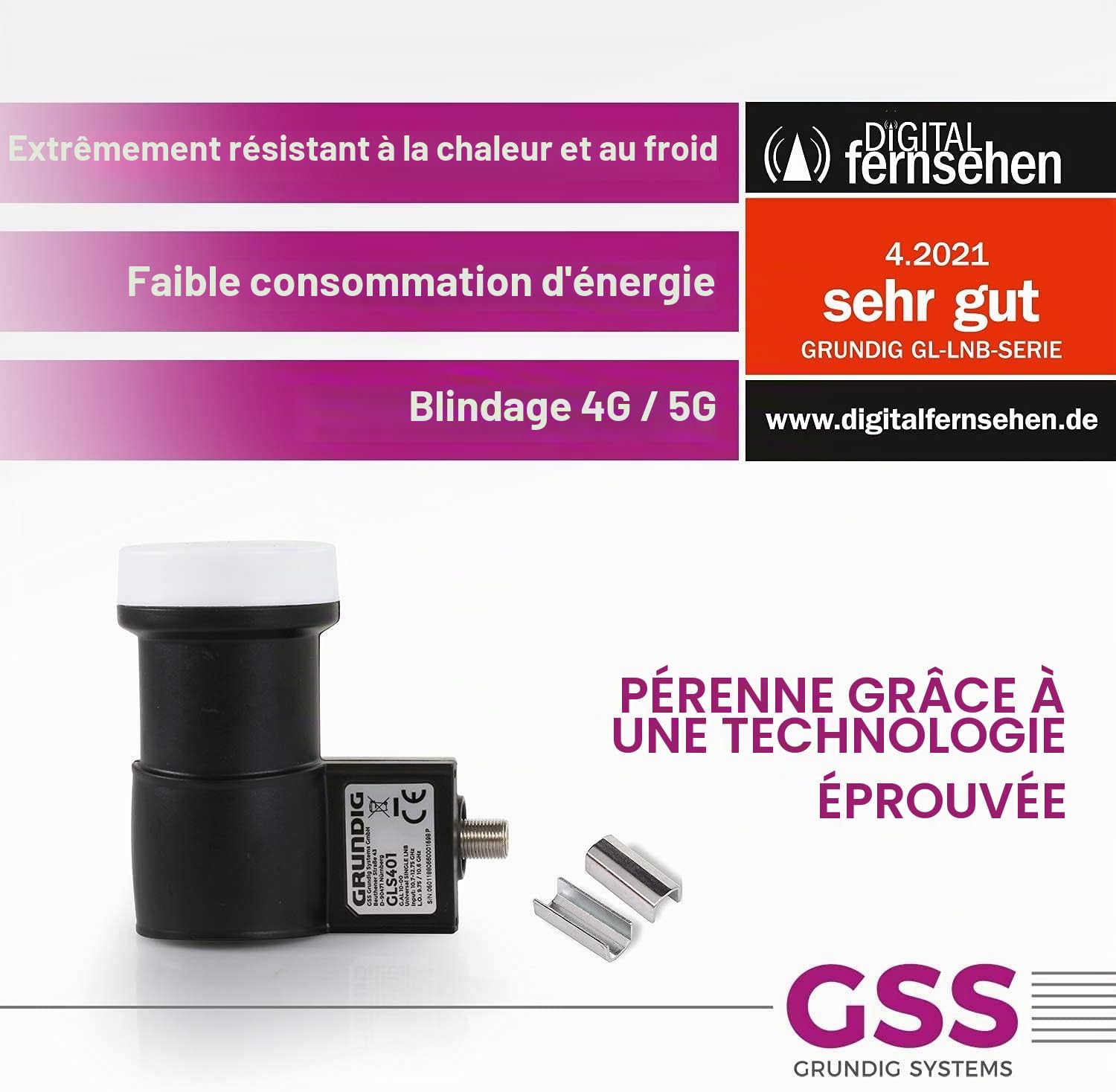 [Test très bien*] GSS Single LNB pour antenne satellite – pour 1 participant, LNC numérique 1 voie avec filtre LTE, réception HDTV Full HD, 4K, pour récepteur satellite, TV satellite + aide à la