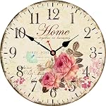 VIKMARI 14in Pink Wooden Wall Clock Roman Numerals Battery Operated Silent | Non-Ticking Vintage Round Indoor Clocks Rose Pink Style for Kitchen,Living Room,Bathroom,Bedroom