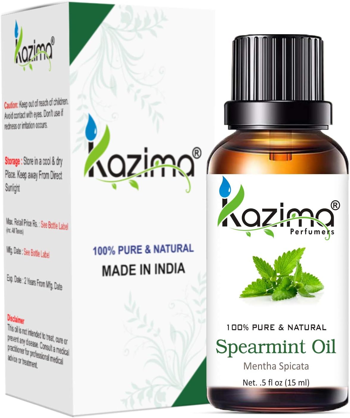 KAZIMA Spearmint Essential Oil - 100% Pure Natural & Therapeutic Grade For Skin care & Hair (15ML)