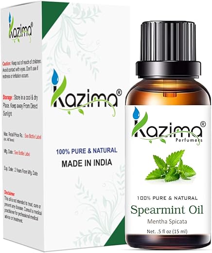 KAZIMA Spearmint Essential Oil – 100% Pure, Natural & Undiluted Oil for Skin Care & Hair Care, 15 ml