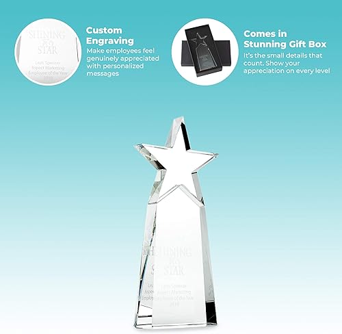 Miniatura 3 de Baudville Trofeo grabado - Cristal - Torre con estrella en la parte superior - Premio para empleados - Grabado personalizado de hasta cuatro líneas