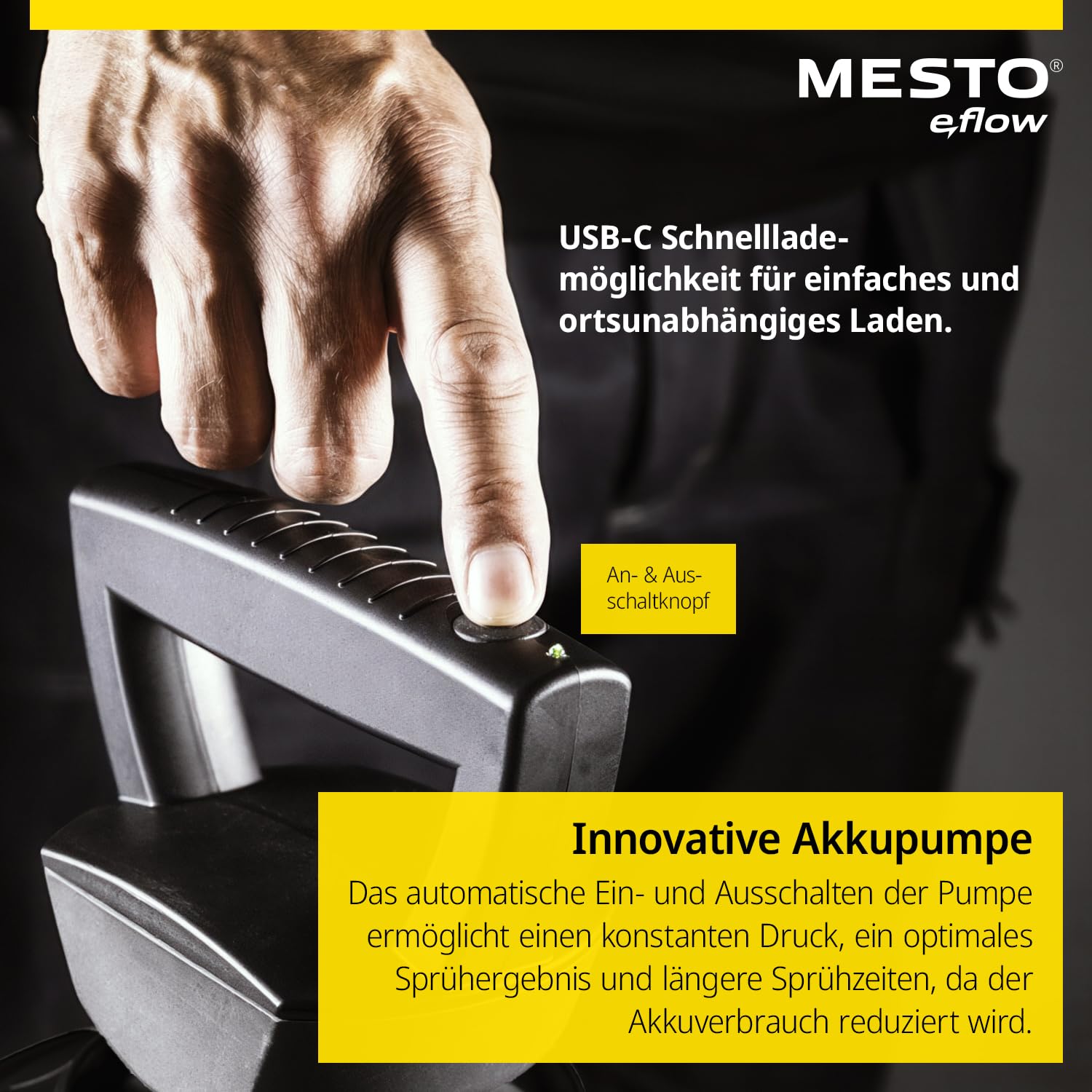 Mesto e.flow e.Veris Akku-Drucksprühgerät 5L | Akku Drucksprüher 2,2 bar | Akku Sprühgerät | Pumsprühflasche für Haus & Garten | Drucksprüher elektrisch | Pflanzensprüher | Gartenspritze & Unkrautspri