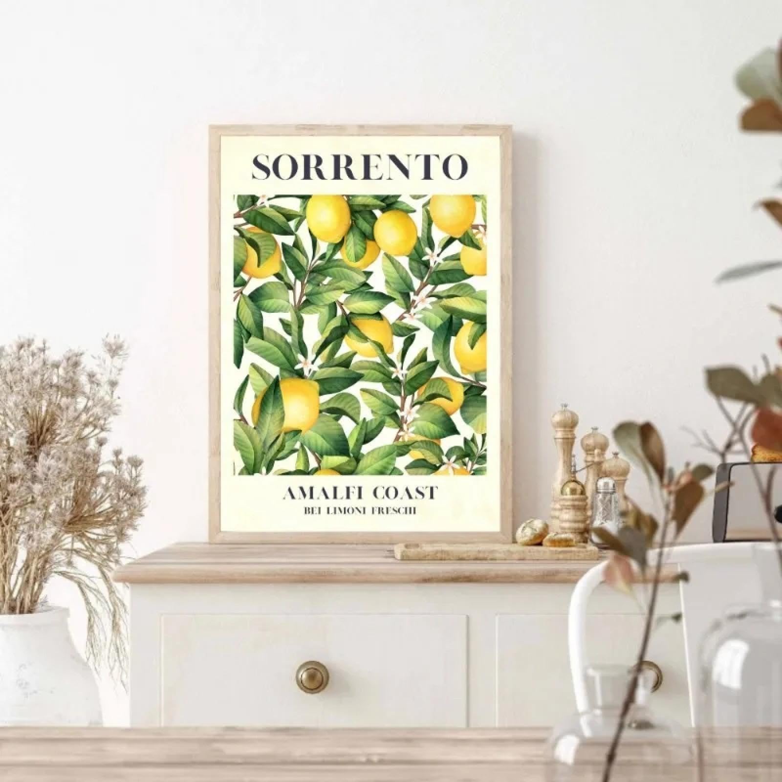 GKUVBF Italian Santorini Fruit Wall Art Canvas Painting Orange Sorrento Lemon Nordic Poster Print Kitchen Dining Room Home Decor 40x50cm Frameless