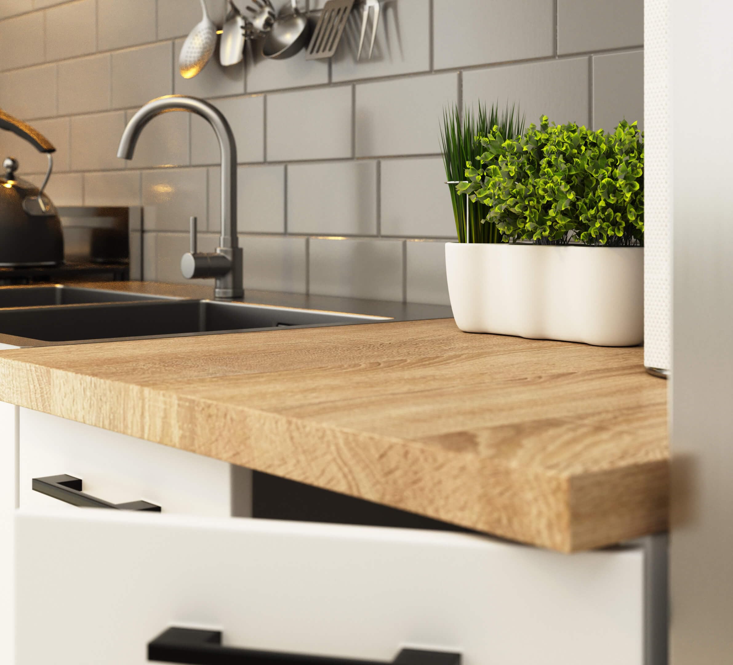 AKORD | Set di Mobili da Cucina Olivia 2.4m | Cucina Completa Piccola | Componibile | su Misura 46 x 180 x 174 cm | Per un design moderno e Tradizionale | Cemento & Bianco Frontale