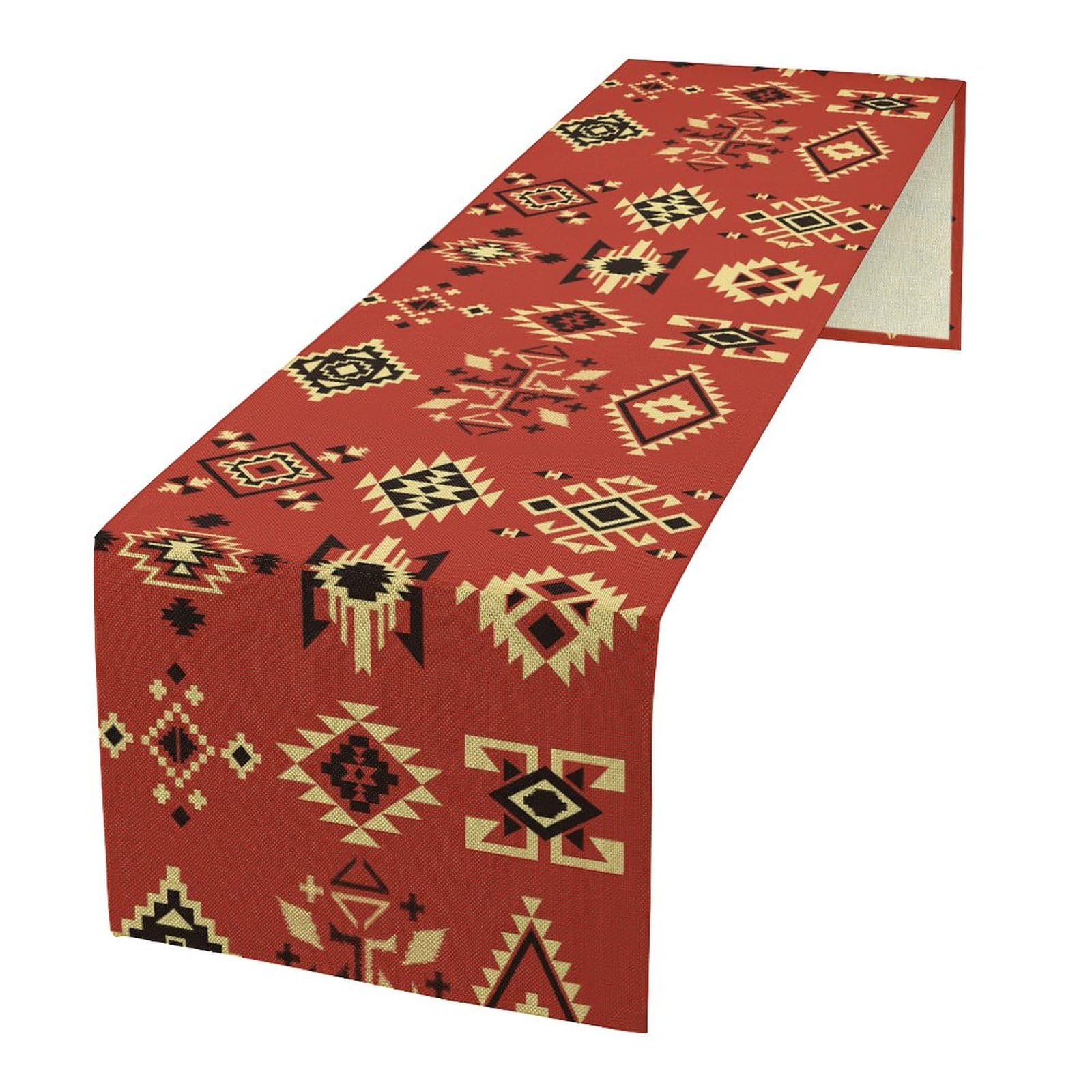 Tribal Print Table Runner,Vintage Style Red Ethnic Native American Geometric Table Runners Dresser Scarves Table Setting Decor for Wedding Party Holiday Dinner Home 13x108in