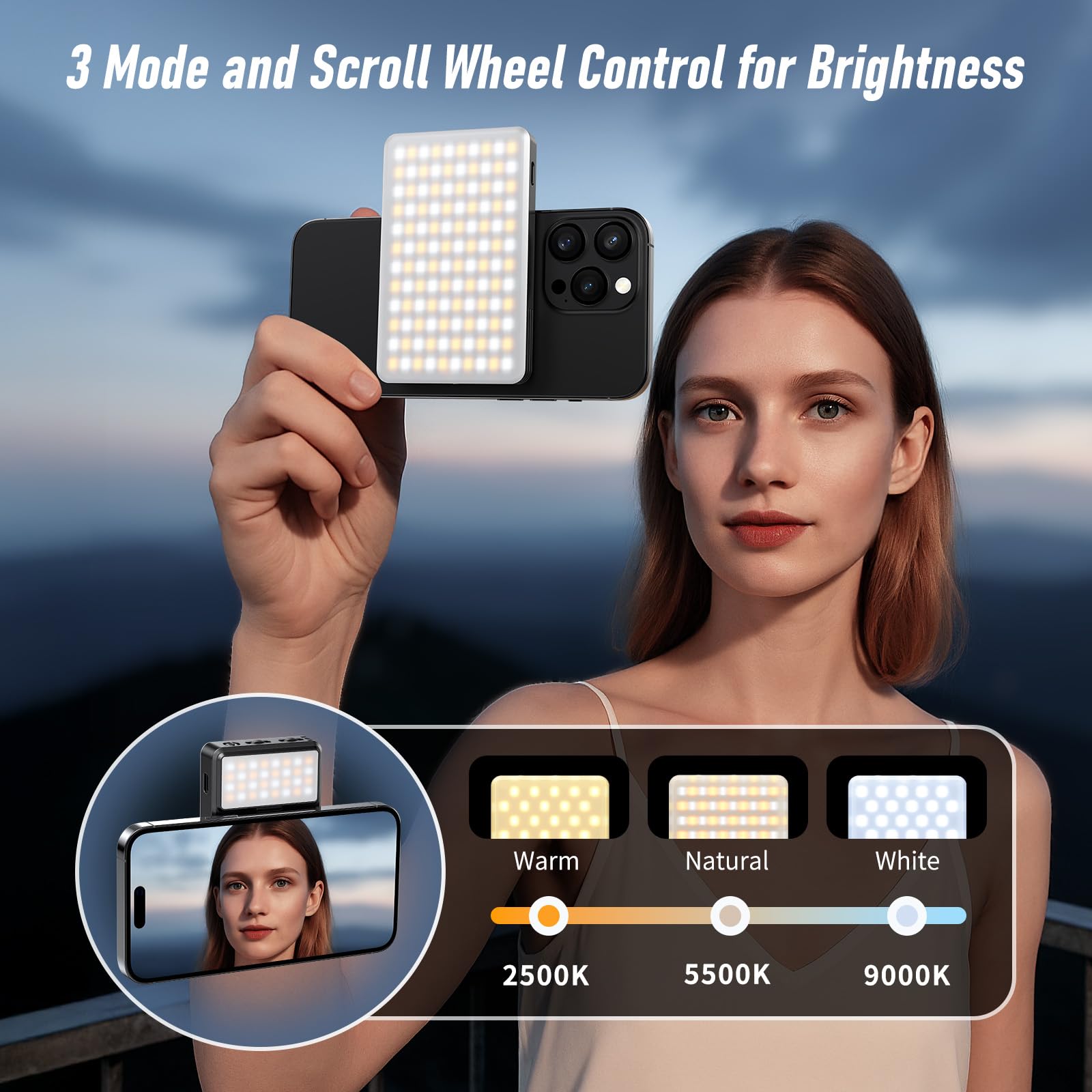 Luce magnetica per selfie 160 LED, luce per cellulare compatibile con MagSafe & Android, 2500-9000 K, dimmerabile, influencer, portatile, luce video professionale per vlog, trucco, TikTok, fotografia