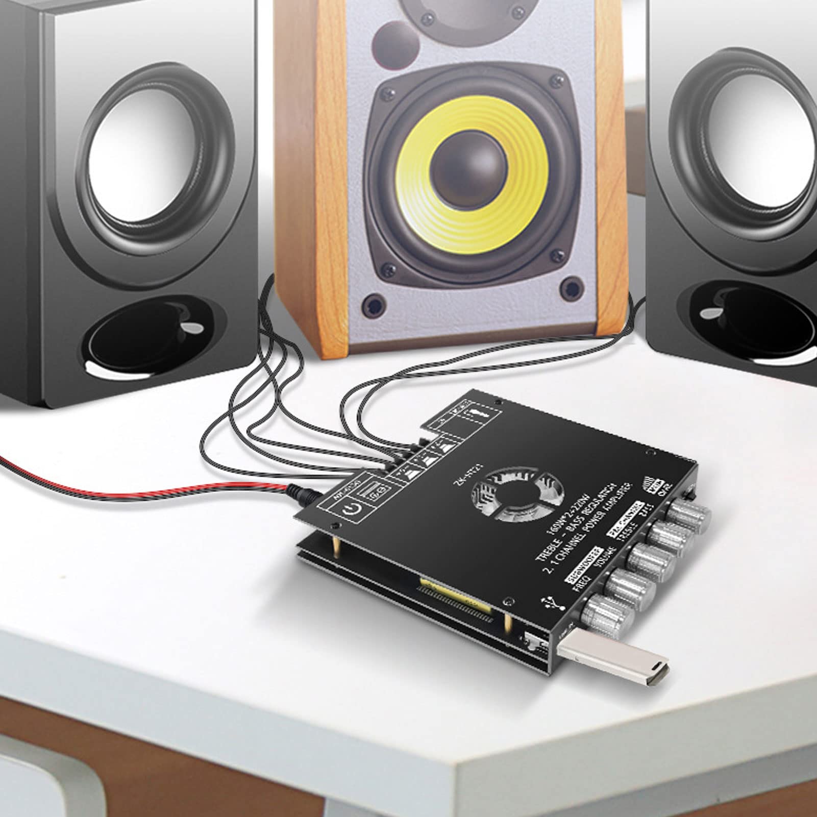 Pssopp ZK HT21 Amplificatore di Potenza Design Compatto 2.1 100 W per gli Appassionati di Musica e Home Theater