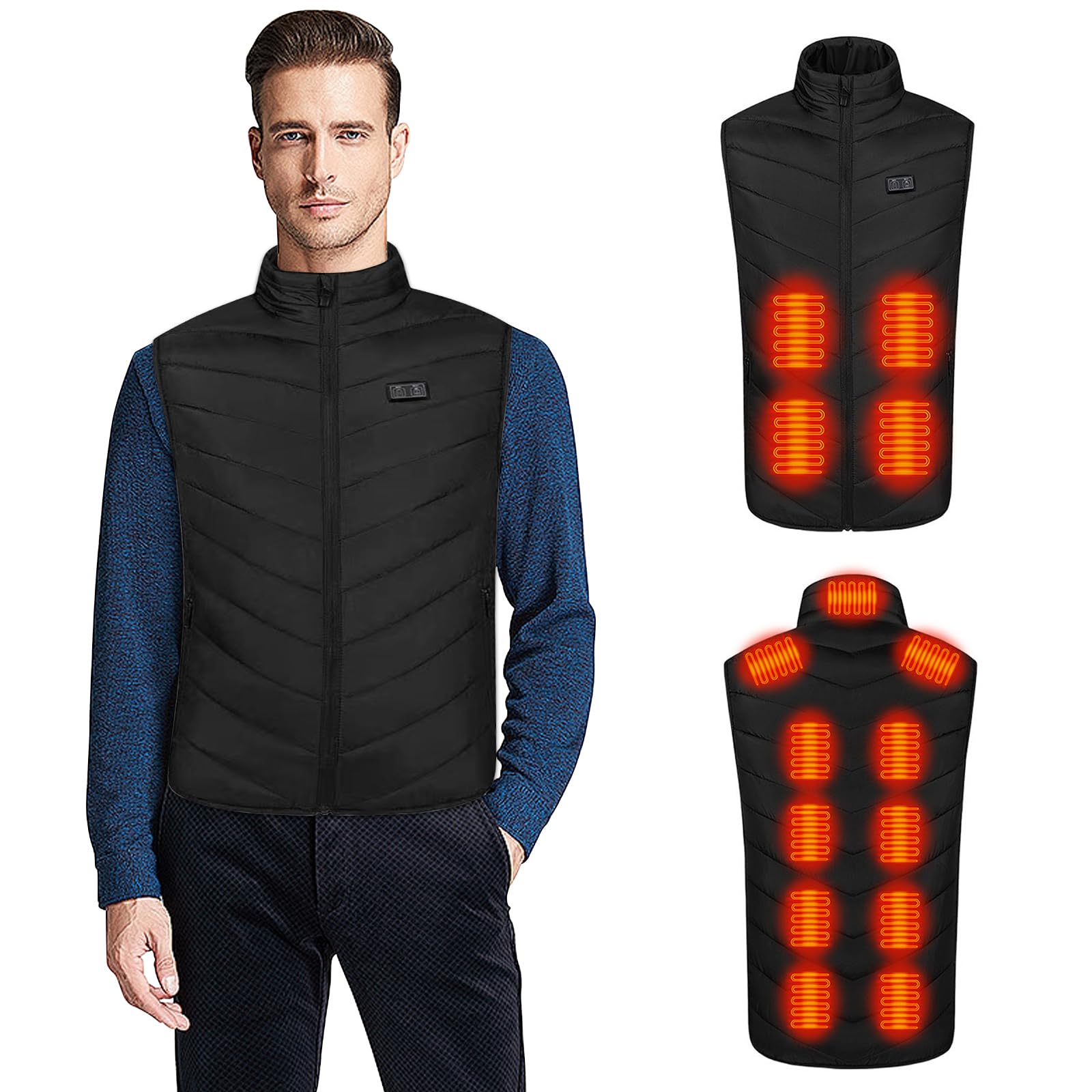 Chaleco Calefactable Hombre, Chaleco Eléctrico Calefactable 3 Niveles de Temperatura, 15 Zonas de Calefacción Chaleco Calefactable, para Esquí Camping Caza Pesca Moto (Negro M)